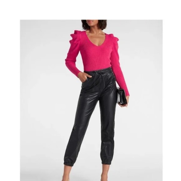 Express Fuchsia Ribbed V-Neck Sweater - Picture 4 of 8